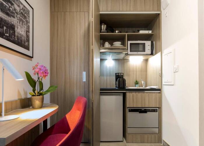 Coin cuisine dans une résidence LMNP de tourisme à Lyon So Cloud